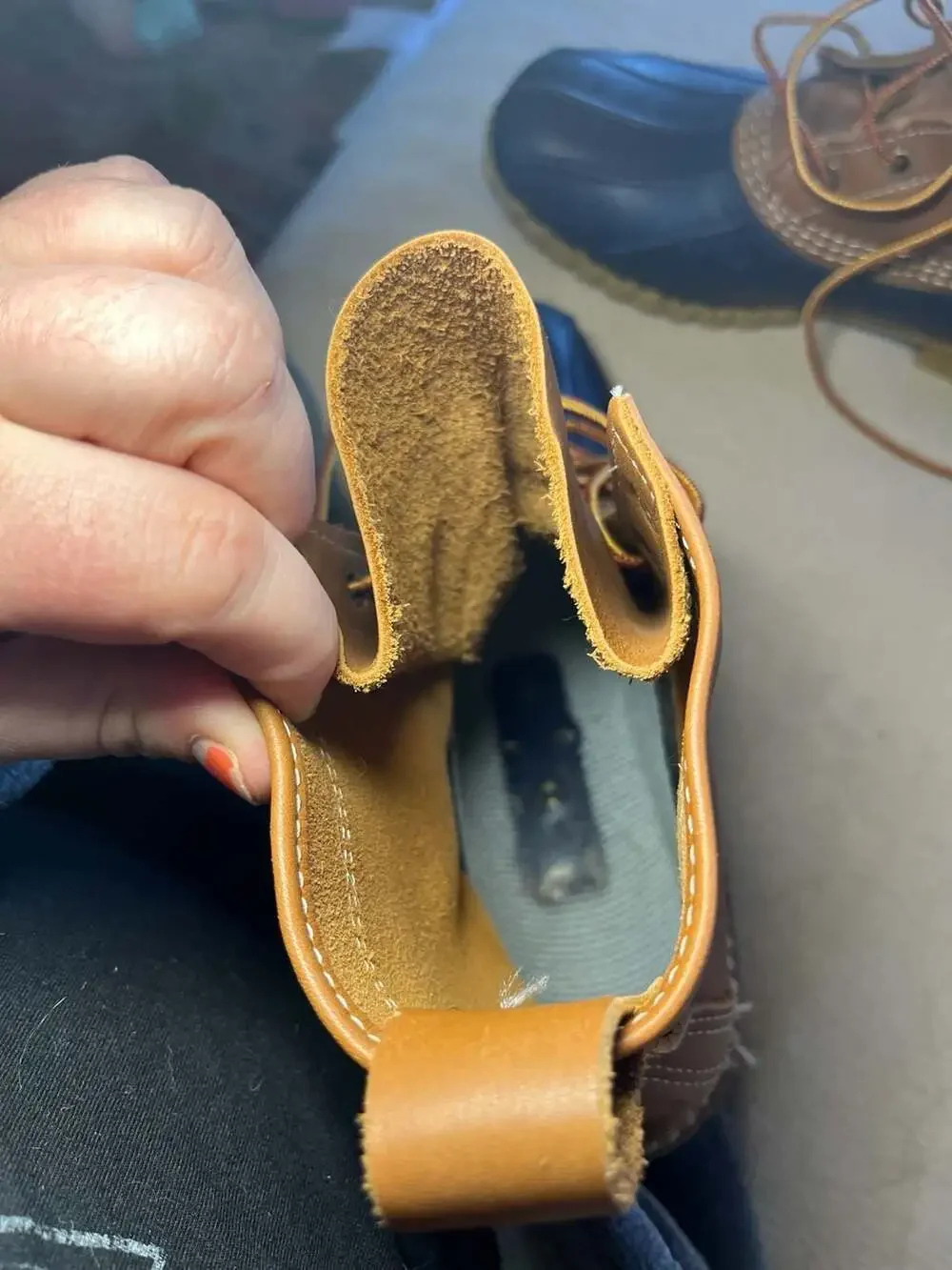 L.L.Bean Bean Boots 8-Inch Leather Duck Boots Navy Tan